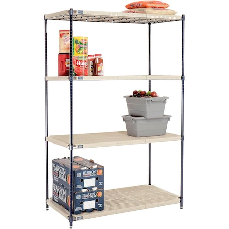 Nexel Nexelite 4 Shelf, Vented Plastic Mat Shelving Unit, Starter, 48inW x 24inD x 74inH 331539N